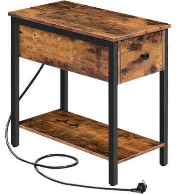 Beistelltisch mit Ladestation, USB, Schublade, 50x30x61 cm, dunkelbraun