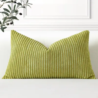 Produktbild von Kissenbezug aus Cord, dekorativer Kissenbezug, Sofakissen, 30 x 50 cm, weiche Dekokissen für Sofa, Wohnzimmer, Schlafzimmer, Bohnengrün