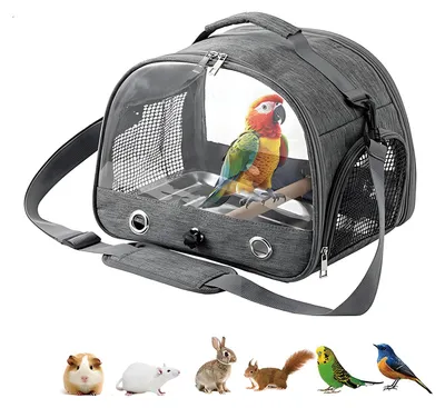 Vogeltragetasche mit Sitzstange, faltbar, für Papageien, grau
