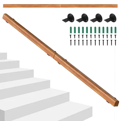 Zdjęcie produktu dla Poręcz drewniana ISOISL z okrągłym balustradą, malowana na kolor orzecha, o długości 150 cm, wraz z uchwytami i łącznikami rur