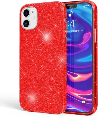 Immagine prodotto di NALIA Glitter Custodia per iPhone 12 / 12 Pro, Custodia protettiva Bling Cover Rosso