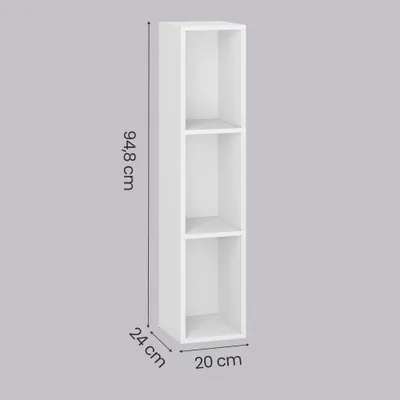 Productafbeelding van Drielags boekenkast, open wandplank voor de woonkamer | Wit | 20x24x94,8 cm