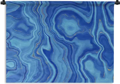 Produktbild von MuchoWow® Wandteppich Wandbehang Marmor - Blau - Muster 90x67.5 cm Tapisserie Dekoration Wandtuch - Fototeppich - Wand-Skulpturen