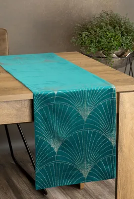 Produktbild von Festliche Tischdecke Tischdekoration BLINK 14  35x180 cm dunkeltürkis VELVET