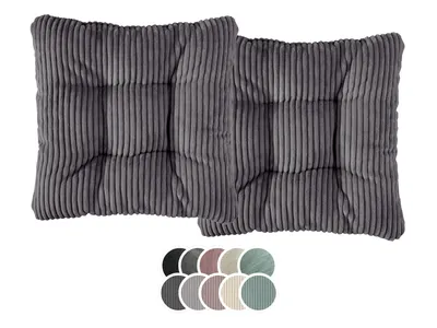 Produktbild von Stuhlkissen 2er Set | Sitzkissen Kord dunkelgrau 38 x 38 x 6 cm | Für Garten, Küche & Esszimmer | XDREAM