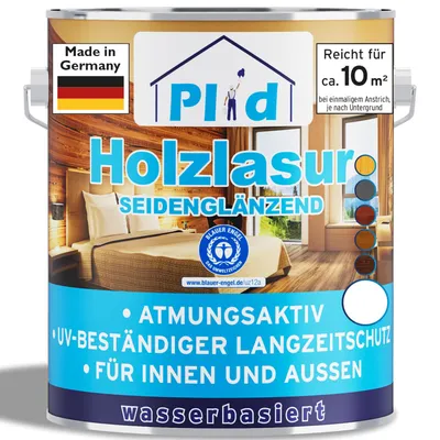 Produktbild von Plid Holzlasur Innen & Aussen Weiß 0,75L - Holzschutzlasur Außen mit UV beständigem Langzeitschutz - Grundierung Holz Außen - Holzschutzgel