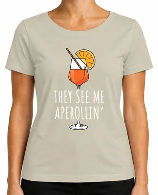 Imagen del producto de Camiseta para mujer con diseño "Aperol Spritz Party", estilo divertido, color natural, talla XL