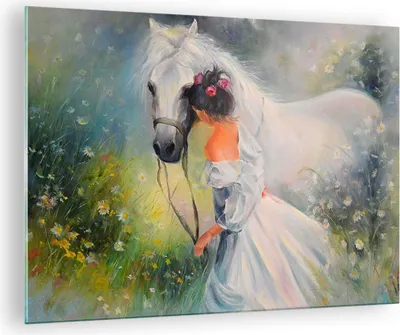 Produktbild von Bilder auf glas - Frau Wiese Pferd - 70x50cm - Glasbilder - Wandbilder - Kunstdruck - zum Aufhängen bereit - Wanddekoration aus Glas - Glas Bilder - Wandbild auf Glas - Einteilig - GAA70x50-3470