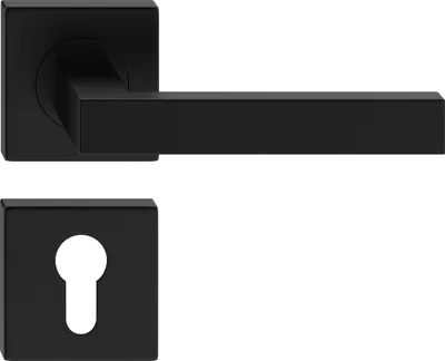 A black door handle and keyhole plate set on a white background.