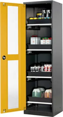 Produktbild von Chemikalienschrank - Sichtfenstertür - Türanschlag links - 6 Tablarauszüge - 1.950 x 545 x 520 mm (HxBxT) - anthrazitgrau/lichtgrau