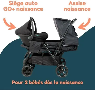 Produktbild von Zwillingskinderwagen + Autositz Kombi, BAMBISOL, I-Size, 4 Räder, Schwarz
