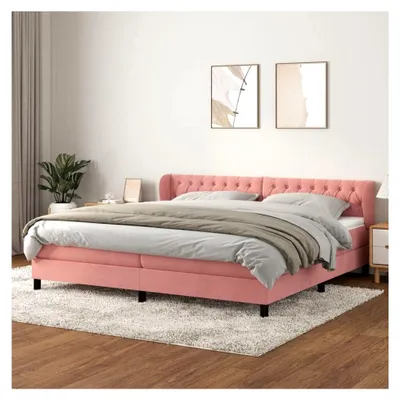 Produktbild von Lattenrost mit Matratze, Rosa, 200 x 200 cm, Samt, Plattform, mit Lattenhalter, einfache Montage, für Schlafzimmer, Erwachsene