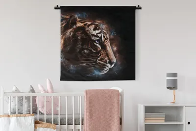 Produktbild von MuchoWow® Wandteppich Wandbehang Tiger - Tiere - Orange 90x90 cm Tapisserie Dekoration Wandtuch - Wandaufhänger