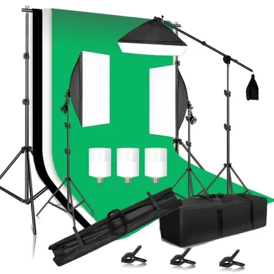 Produktbild von Fotografie Beleuchtungsset, Softbox und Schirmset, komplettes Hintergrundsystem, Foto Studio Kit 35-a