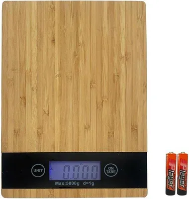 Image de Balance de cuisine numérique en bambou, précision 5 kg = 1 g, écran LCD tactile, réglage de la profondeur, batterie rechargeable
