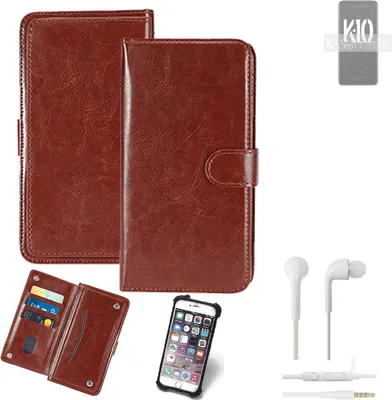 Produktbild von K-S-Trade 360° Hülle kompatibel mit Oppo K10 Pro inkl. Headphones braun Kunstleder Case BookCase WalletCase Kunstlederederhülle Handyhülle,