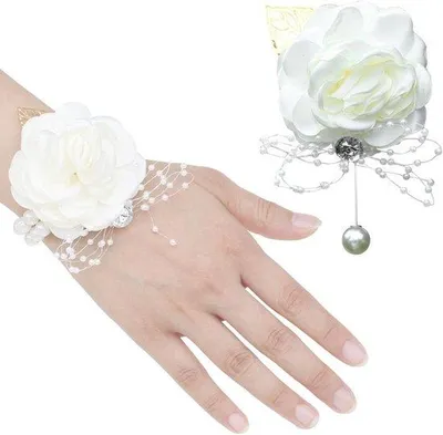Immagine prodotto di 2 braccialetti con rose bianche da matrimonio