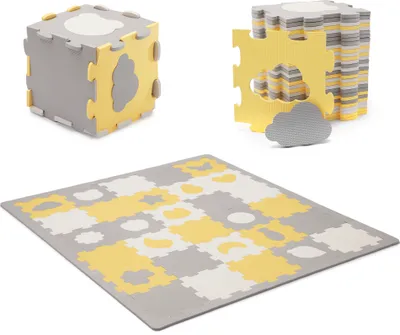 Produktbild von Kinderkraft LUNO SHAPES - 3D-Puzzle-Schaumstoffmatte - 30 Puzzles - rutschfest - 185 x 165 cm - dick und weich - ab 10 Monaten - Gelb