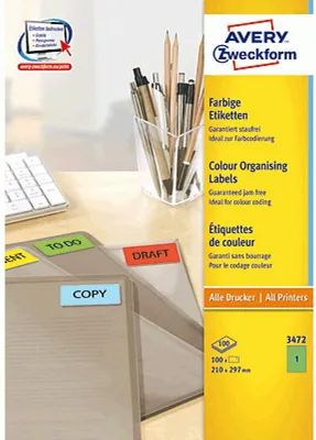 Immagine prodotto di Avery - Etiketten - grün - A4 (210 x 297 mm) - 100 Stck. (100 Bogen x 1) (3472)