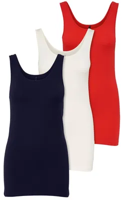 Produktbild von ONLY 3er Pack Damen Oberteile Basic Tank Tops weiß, schwarz, grau, blau, Creme F