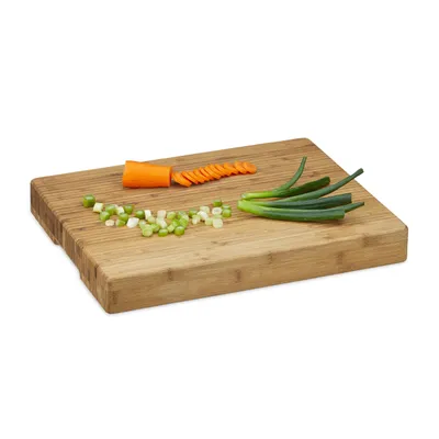 Image de 2 planches à découper rayées, planches à découper en bambou, faciles d'entretien, avec rainures de préhension, H x l x P : 5,5 x 45 x 35 cm, couleur naturelle