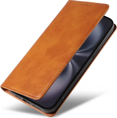 Produktbild von Smartphonica Handytasche passend für iPhone 16 Kunstleder mit Magnetverschluss und Kartenhalter Buchhülle mit Klappe - Braun