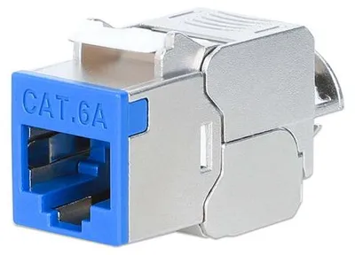 Produktbild von INTELLINET Cat6a 10G STP Keystone-Modul blau