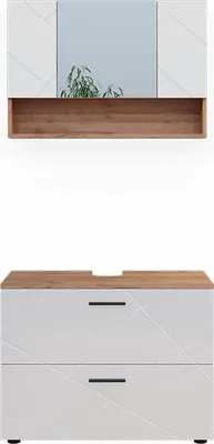 Produktbild von Badmöbel-Set Vicco Irma Weiß Hochglanz/Goldkraft Eiche 2 Teile, Unterschrank 80 cm, Model 40546