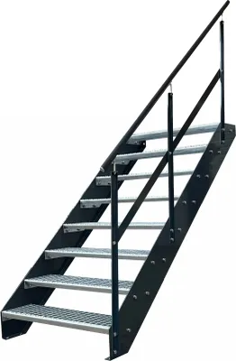 Obrázok produktu pre Mriežkové oceľové schodisko s 8 stupňami zábradlia vpravo - pozinkované a antracitovo práškovo lakované strany - (š x v x h) 60 x 152 x 158 cm