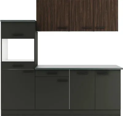 Produktbild von Optifit Küchenzeile ohne Geräte Rimini409/Madrid420 210 cm nussbaum anthrazit matt zerlegt Variante reversibel KPRM 2181