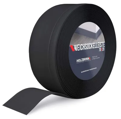 Immagine prodotto di HOLZBRINK Battiscopa PVC 70x20mm, 15 m | Profilo angolare PVC para angoli muro | Zoccolino battiscopa per cucina | Colore: nero