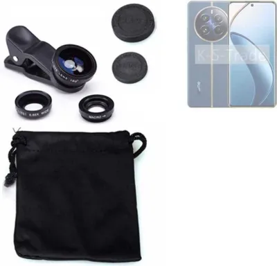 Produktbild von K-S-Trade Smartphone Kamera Linsen Set Kompatibel mit Realme 12 Pro 5G 3in1 Clip-On Kamera Adapter Macro Weitwinkel FishEye Fischauge Objektiv Linse