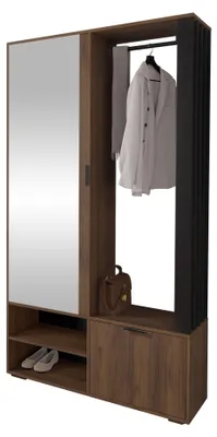 Produktbild von MIRJAN24 Garderobe-Set Milo mit Spiegel und Kleiderstange, Loft Stil, Lamellen, Flurgarderobe (Farbe: Nuss Warmia / Schwarz)