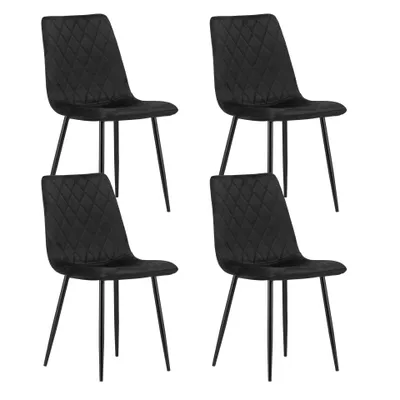 Produktbild von Esszimmerstuhl Wohnzimmerstuhl Stuhl mit Velours-Sitz mit schwarzen Metallbeinen, Wohnzimmer, Büro, Schlafzimmer Esszimmer schwarz 4er Set