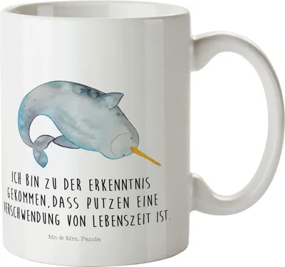 Produktbild von Mr. & Mrs. Panda Plastikbecher Narwal - Weiß - Geschenk, Trinklernbecher, Kinderzimmer, Campingbecher, Pott, Aufräumen, Kinderbecher, Hausfrau, Wal, Meer, Schulkind Tasse