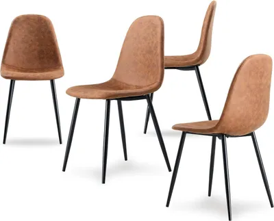 Image de STANEW Chaises de salle à manger style vintage, design scandinave, 4 pièces, daim, avec pieds en métal, marron