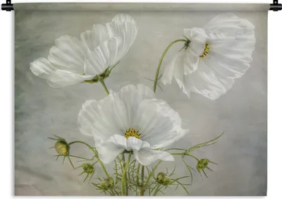 Produktbild von MuchoWow® Wandteppich Wandbehang Blumen - Stillleben - Mohn - Weiß - Botanisch 150x112.50 cm Tapisserie Dekoration Wandtuch - Wanddecke - Wandteppiche