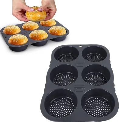 Produktbild von 6 Hohlräume Hamburger Brötchenform faltbar wiederverwendbar Brotform -40℉ bis +446℉ Hitzebeständigkeit Backform für Küche