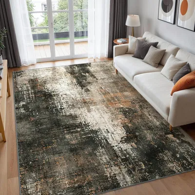 Immagine prodotto di Tappeto lavabile per soggiorno, 160x230 cm, rosso-marrone, motivo astratto, pelo corto, antiscivolo