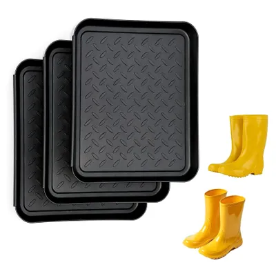Produktbild von Schuhabtropfschale 3er Set, wasserdichte Schuhwanne, Abtropfschale, Schuhablage, stapelbar für Regen und Winter, Abtropfunterlage für nasse Schuhe drinnen und draußen