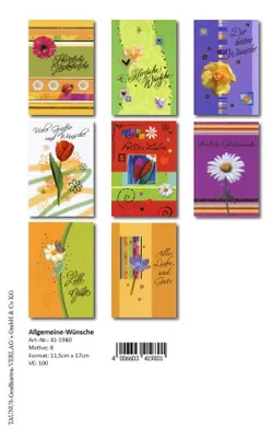 Produktbild von Allgemeine Wünsche Grußkarten - 100 Stück - 8 Motive