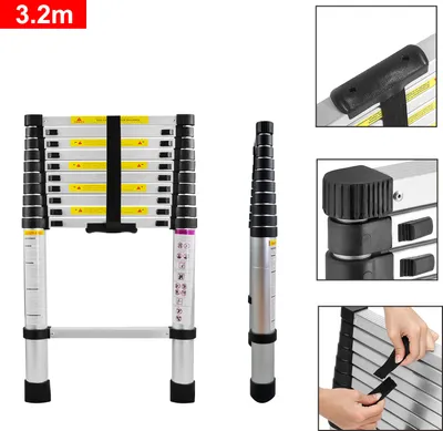 Image de LARS360 Échelle télescopique en aluminium 440cm Échelle simple multifonctionnelle Échelle polyvalente 15 échelons Échelle en aluminium de haute qualité Capacité de charge 150 kg