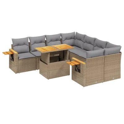 Produktbild von 9-tlg. Garten-Sofagarnitur mit Kissen Beige Poly Rattan