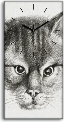 Produktbild von Wohnzimmer-Bild Leinwand Uhr Geräuschlos 30x60 Zeichnung Tier Katze Kunst - schwarze Hände