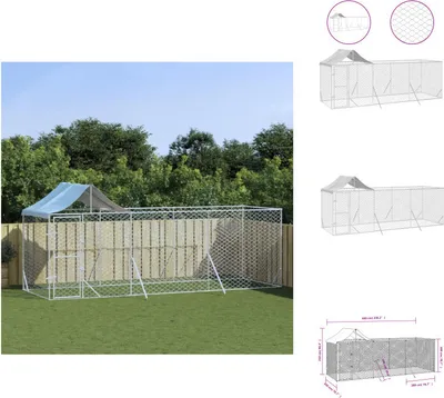 Immagine prodotto di vidaXL Cuccia per cani da esterno con tetto argentato 6x2x2,5 m in acciaio zincato - Cucce e recinti per cani