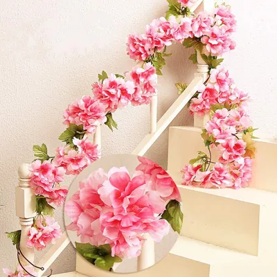 Produktbild von Garland 2 Stück x 220cm Künstliche Blume Rattan Dekoration Hochzeit Hausgarten Party Kranz Simulation Seidenblume Vine Simulation Dekoration-Champagner, rot