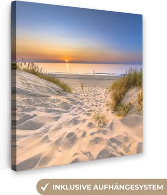 Produktbild von MuchoWow® - Leinwandbilder - Düne - Sonnenuntergang - Horizont - Strand - Gras, Wandbild, Wanddeko Bilder Wohnzimmer, 20x20 cm