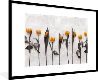 Produktbild von MuchoWow® MuchoWow® Gerahmtes Poster Blumen - Tulpen - Marmor 90x60 cm - Poster mit zchwarzem Bilderrahmen - Wanddekoration - Fotos