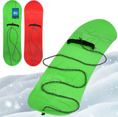Produktbild von KOTARBAU® 2er Set Kinder 68 x 20 cm ohne Bindung Schlitten Board Schneerutscher Kindersnowboard mit Seil Kunststoff Grün & Rot