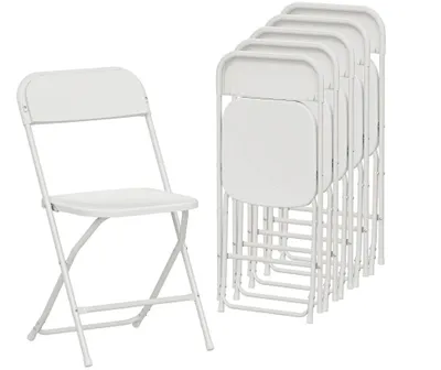Produktbild von 6er-Set Klappstühle, Esszimmerstuhl, Faltbare Stühle, Stahlrahmen,Weiß